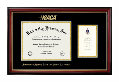 Information Systems Audit and Control Association Diploma with Announcement Frame in Petite Mahogany with Gold Trim with Black & Gold Mats for document: 8 1/2"h x 11"w  , diploma: 7"h x 4"w  