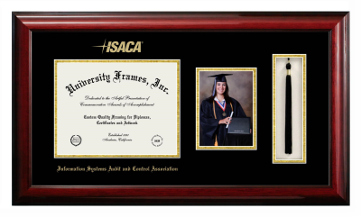 Information Systems Audit and Control Association Diploma with 5 x 7 Portrait & Tassel Box Frame in Classic Mahogany with Black & Gold Mats for document: 8 1/2"h x 11"w  