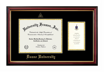 Doane University Diploma with Announcement Frame in Petite Mahogany with Gold Trim with Black & Gold Mats for document: 8 1/2"h x 11"w  , diploma: 7"h x 4"w  