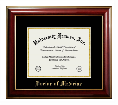 Doctor of Medicine Diploma Frame in Classic Mahogany with Gold Trim with Black & Gold Mats for document: 8 1/2"h x 11"w  