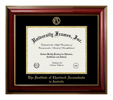 Institute of Chartered Accountants in Australia Diploma Frame in Classic Mahogany with Gold Trim with Black & Gold Mats for document: 8 1/2"h x 11"w  