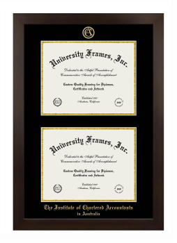 Institute of Chartered Accountants in Australia Double Diploma Frame in Manhattan Espresso with Black & Gold Mats for document: 8 1/2"h x 11"w  , document: 8 1/2"h x 11"w  