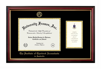 Institute of Chartered Accountants in Australia Diploma with Announcement Frame in Petite Mahogany with Gold Trim with Black & Gold Mats for document: 8 1/2"h x 11"w  , diploma: 7"h x 4"w  