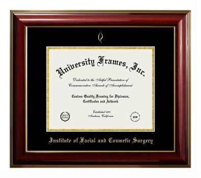 Institute of Facial and Cosmetic Surgery Diploma Frame in Classic Mahogany with Gold Trim with Black & Gold Mats for document: 8 1/2"h x 11"w  