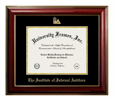 Institute of Internal Auditors Diploma Frame in Classic Mahogany with Gold Trim with Black & Gold Mats for document: 8 1/2"h x 11"w  