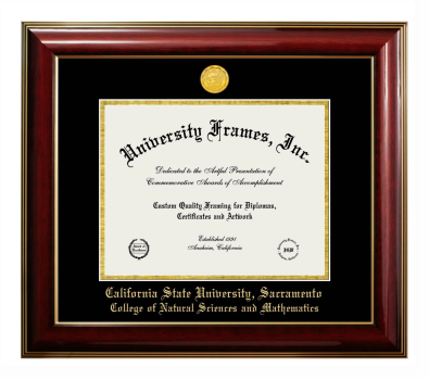California State University, Sacramento College of Natural Sciences and Mathematics Diploma Frame in Classic Mahogany with Gold Trim with Black & Gold Mats for document: 8 1/2"h x 11"w  