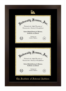 Institute of Internal Auditors Double Diploma Frame in Manhattan Espresso with Black & Gold Mats for document: 8 1/2"h x 11"w  , document: 8 1/2"h x 11"w  