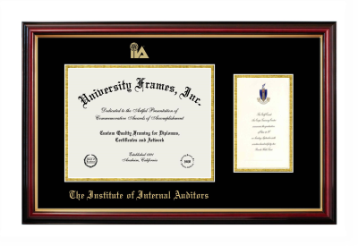 Institute of Internal Auditors Diploma with Announcement Frame in Petite Mahogany with Gold Trim with Black & Gold Mats for document: 8 1/2"h x 11"w  , diploma: 7"h x 4"w  