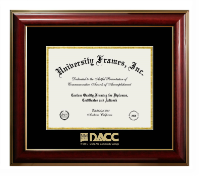 Dona Ana Community College Diploma Frame in Classic Mahogany with Gold Trim with Black & Gold Mats for document: 8 1/2"h x 11"w  