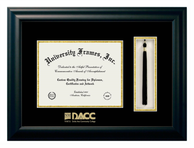 Dona Ana Community College Diploma with Tassel Box Frame in Satin Black with Black & Gold Mats for document: 8 1/2"h x 11"w  