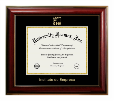 Instituto de Empresa Diploma Frame in Classic Mahogany with Gold Trim with Black & Gold Mats for document: 8 1/2"h x 11"w  