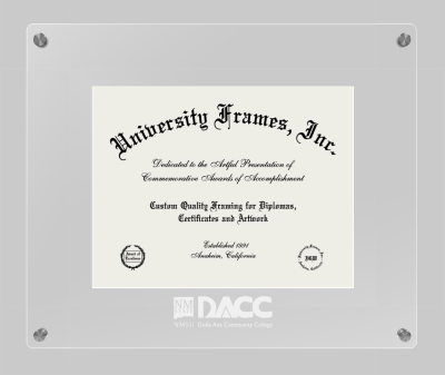 Dona Ana Community College Lucent Clear-over-Clear Frame in Lucent Clear Moulding with Lucent Clear Mat for document: 8 1/2"h x 11"w  