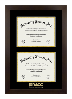Dona Ana Community College Double Diploma Frame in Manhattan Espresso with Black & Gold Mats for document: 8 1/2"h x 11"w  , document: 8 1/2"h x 11"w  