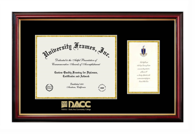 Dona Ana Community College Diploma with Announcement Frame in Petite Mahogany with Gold Trim with Black & Gold Mats for document: 8 1/2"h x 11"w  , diploma: 7"h x 4"w  