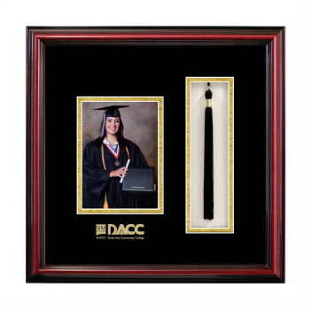 Dona Ana Community College 5 x 7 Portrait with Tassel Box Frame in Petite Cherry with Black & Gold Mats
