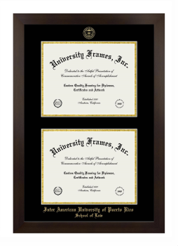 Inter American University of Puerto Rico School of Law Double Diploma Frame in Manhattan Espresso with Black & Gold Mats for document: 8 1/2"h x 11"w  , document: 8 1/2"h x 11"w  