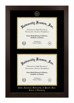 Inter American University of Puerto Rico School of Optometry Double Diploma Frame in Manhattan Espresso with Black & Gold Mats for document: 8 1/2"h x 11"w  , document: 8 1/2"h x 11"w  