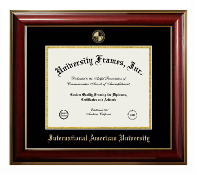International American University Diploma Frame in Classic Mahogany with Gold Trim with Black & Gold Mats for document: 8 1/2"h x 11"w  