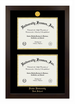 Drake University Law School Double Diploma Frame in Manhattan Espresso with Black & Gold Mats for document: 8 1/2"h x 11"w  , document: 8 1/2"h x 11"w  