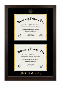 Drew University Double Diploma Frame in Manhattan Espresso with Black & Gold Mats for document: 8 1/2"h x 11"w  , document: 8 1/2"h x 11"w  