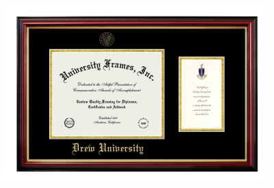 Drew University Diploma with Announcement Frame in Petite Mahogany with Gold Trim with Black & Gold Mats for document: 8 1/2"h x 11"w  , diploma: 7"h x 4"w  