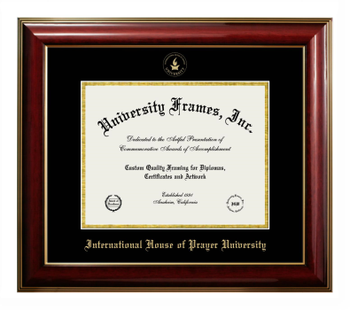 International House of Prayer University Diploma Frame in Classic Mahogany with Gold Trim with Black & Gold Mats for document: 8 1/2"h x 11"w  