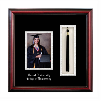 Drexel University College of Engineering 5 x 7 Portrait with Tassel Box Frame in Petite Cherry with Black & Silver Mats