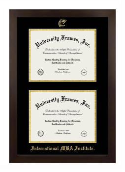 International MBA Institute Double Diploma Frame in Manhattan Espresso with Black & Gold Mats for document: 8 1/2"h x 11"w  , document: 8 1/2"h x 11"w  