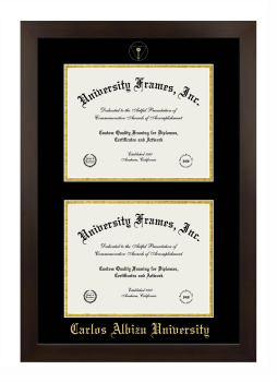 Carlos Albizu University Double Diploma Frame in Manhattan Espresso with Black & Gold Mats for document: 8 1/2"h x 11"w  , document: 8 1/2"h x 11"w  