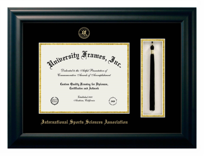 International Sports Sciences Association Diploma with Tassel Box Frame in Satin Black with Black & Gold Mats for document: 8 1/2"h x 11"w  