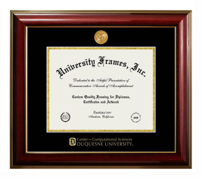 Duquesne University Center for Computational Sciences Diploma Frame in Classic Mahogany with Gold Trim with Black & Gold Mats for document: 8 1/2"h x 11"w  