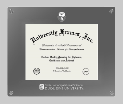 Duquesne University Center for Computational Sciences Lucent Clear-over-Smoke Frame in Lucent Smoke Moulding with Lucent Smoke Mat for document: 8 1/2"h x 11"w  