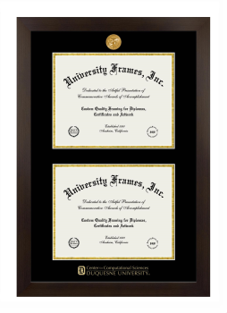 Duquesne University Center for Computational Sciences Double Diploma Frame in Manhattan Espresso with Black & Gold Mats for document: 8 1/2"h x 11"w  , document: 8 1/2"h x 11"w  