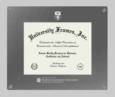 Duquesne University Division of Student Life Student Government Association Lucent Clear-over-Smoke Frame in Lucent Smoke Moulding with Lucent Smoke Mat for document: 8 1/2"h x 11"w  