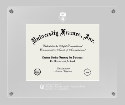 Duquesne University Division of Student Life Student Government Association Lucent Clear-over-Clear Frame in Lucent Clear Moulding with Lucent Clear Mat for document: 8 1/2"h x 11"w  