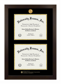 Duquesne University Division of Student Life Student Government Association Double Diploma Frame in Manhattan Espresso with Black & Gold Mats for document: 8 1/2"h x 11"w  , document: 8 1/2"h x 11"w  