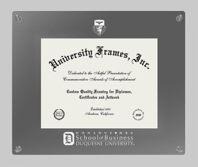 Duquesne University Donahue MBA School of Business Lucent Clear-over-Smoke Frame in Lucent Smoke Moulding with Lucent Smoke Mat for document: 8 1/2"h x 11"w  