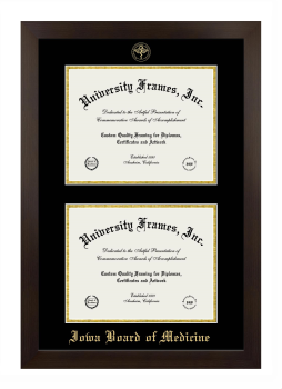Iowa Board of Medicine Double Diploma Frame in Manhattan Espresso with Black & Gold Mats for document: 8 1/2"h x 11"w  , document: 8 1/2"h x 11"w  