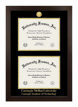 Carnegie Mellon University Carnegie Institute of Technology Double Diploma Frame in Manhattan Espresso with Black & Gold Mats for document: 8 1/2"h x 11"w  , document: 8 1/2"h x 11"w  