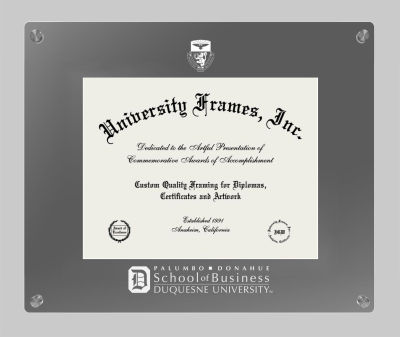 Duquesne University Palumbo Donahue School of Business Lucent Clear-over-Smoke Frame in Lucent Smoke Moulding with Lucent Smoke Mat for document: 8 1/2"h x 11"w  