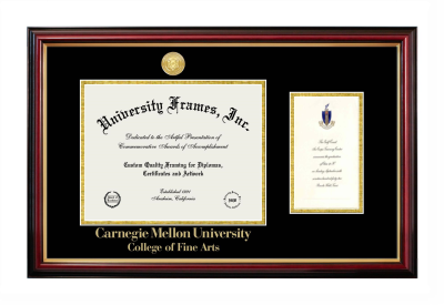 Carnegie Mellon University College of Fine Arts Diploma with Announcement Frame in Petite Mahogany with Gold Trim with Black & Gold Mats for document: 8 1/2"h x 11"w  , diploma: 7"h x 4"w  