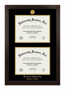 Duquesne University School of Law Double Diploma Frame in Manhattan Espresso with Black & Gold Mats for document: 8 1/2"h x 11"w  , document: 8 1/2"h x 11"w  