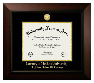 Carnegie Mellon University H. John Heinz III College Diploma Frame in Legacy Black Cherry with Black & Gold Mats for document: 8 1/2"h x 11"w  