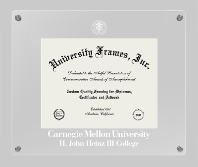 Carnegie Mellon University H. John Heinz III College Lucent Clear-over-Clear Frame in Lucent Clear Moulding with Lucent Clear Mat for document: 8 1/2"h x 11"w  