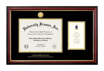 Carnegie Mellon University H. John Heinz III School of Public Policy and Management Diploma with Announcement Frame in Petite Mahogany with Gold Trim with Black & Gold Mats for document: 8 1/2"h x 11"w  , diploma: 7"h x 4"w  