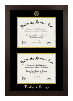 Earlham College Double Diploma Frame in Manhattan Espresso with Black & Gold Mats for document: 8 1/2"h x 11"w  , document: 8 1/2"h x 11"w  