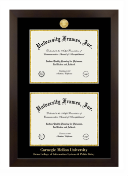 Carnegie Mellon University Heinz College of Information Systems and Public Policy Double Diploma Frame in Manhattan Espresso with Black & Gold Mats for document: 8 1/2"h x 11"w  , document: 8 1/2"h x 11"w  