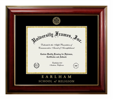 Earlham School of Religion Diploma Frame in Classic Mahogany with Gold Trim with Black & Gold Mats for document: 8 1/2"h x 11"w  