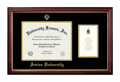 Irvine University Diploma with Announcement Frame in Petite Mahogany with Gold Trim with Black & Gold Mats for document: 8 1/2"h x 11"w  , diploma: 7"h x 4"w  