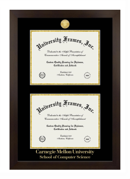 Carnegie Mellon University School of Computer Science Double Diploma Frame in Manhattan Espresso with Black & Gold Mats for document: 8 1/2"h x 11"w  , document: 8 1/2"h x 11"w  